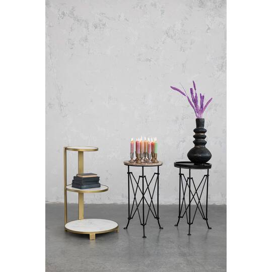 Hello Honey® 2ft. Black Wood Top Modern Round Metal Accent Table